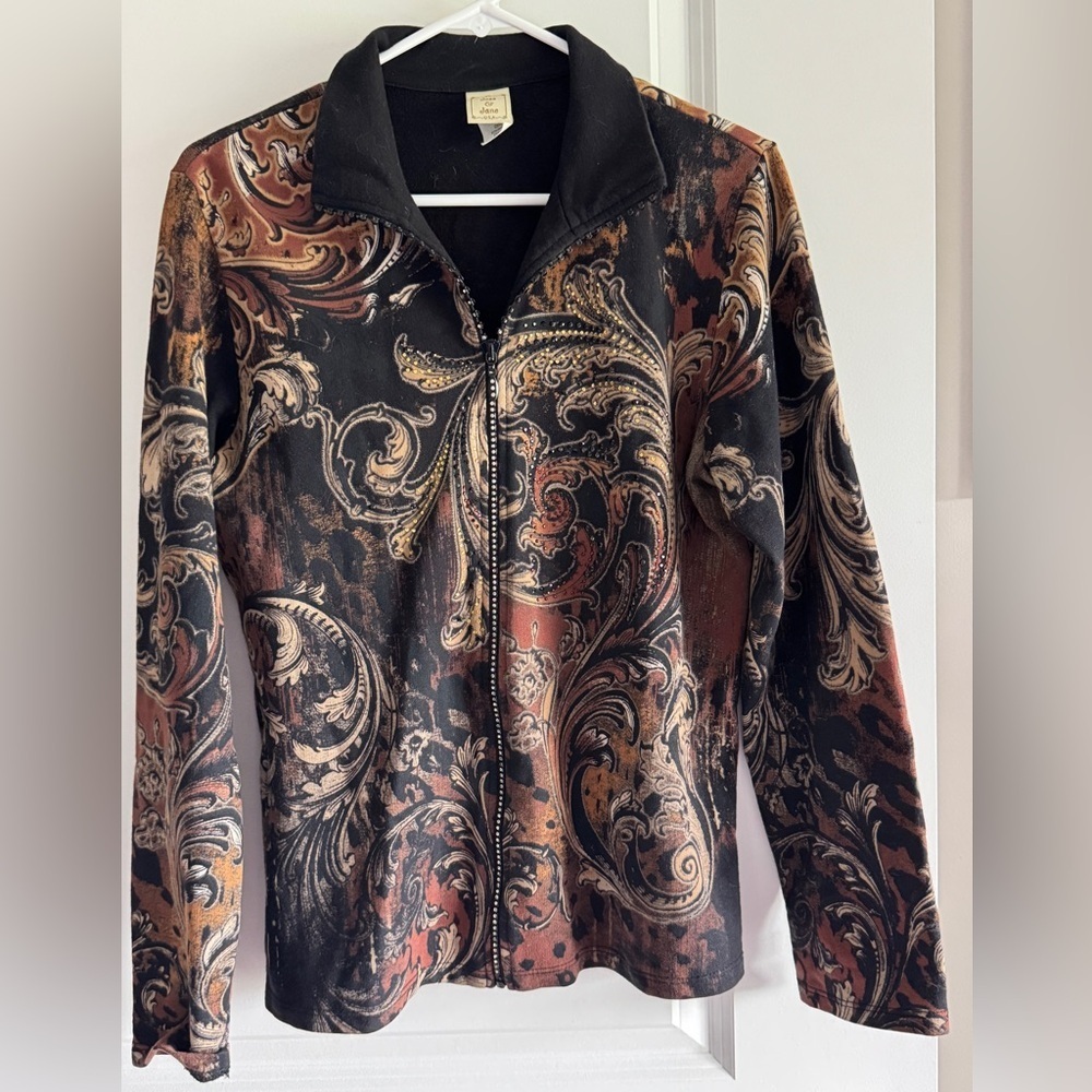 Vintage Y2K Jess & Jane Hoodie Floral Full Zip Sweatshirt Jacket Size Medium - Picture 2 of 10